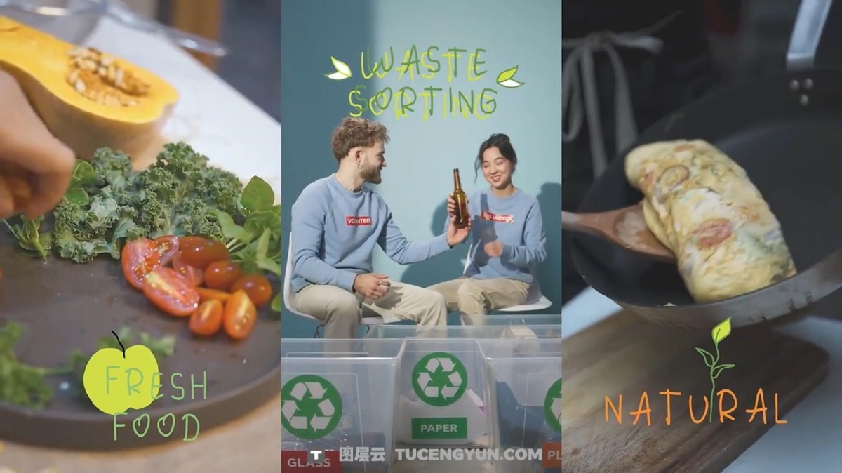 FCPX插件：创意清新氛围健康生态食品广告短片剪辑手绘文字标题动画（13243）