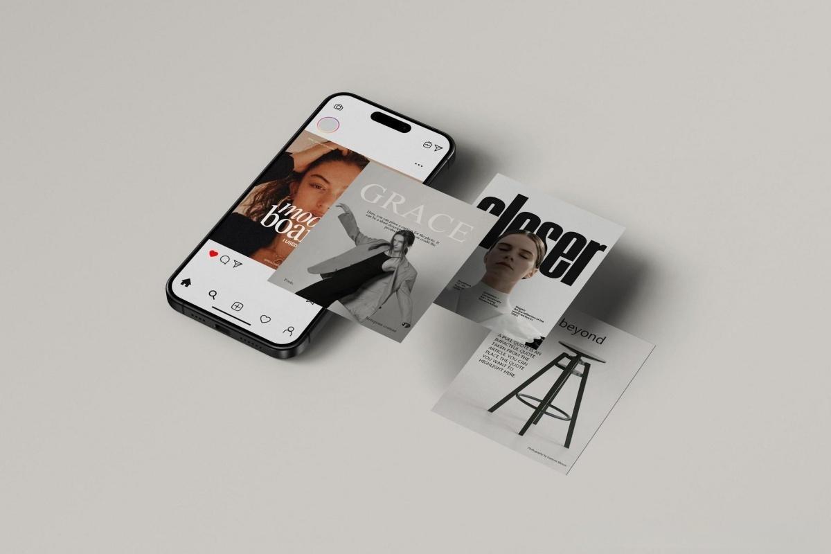 13款极简多角度iPhone 手机屏幕品牌产品浮动展示PSD效果多层场景样机组合 iPhone Screen & Instagram Post Mockups（13326）