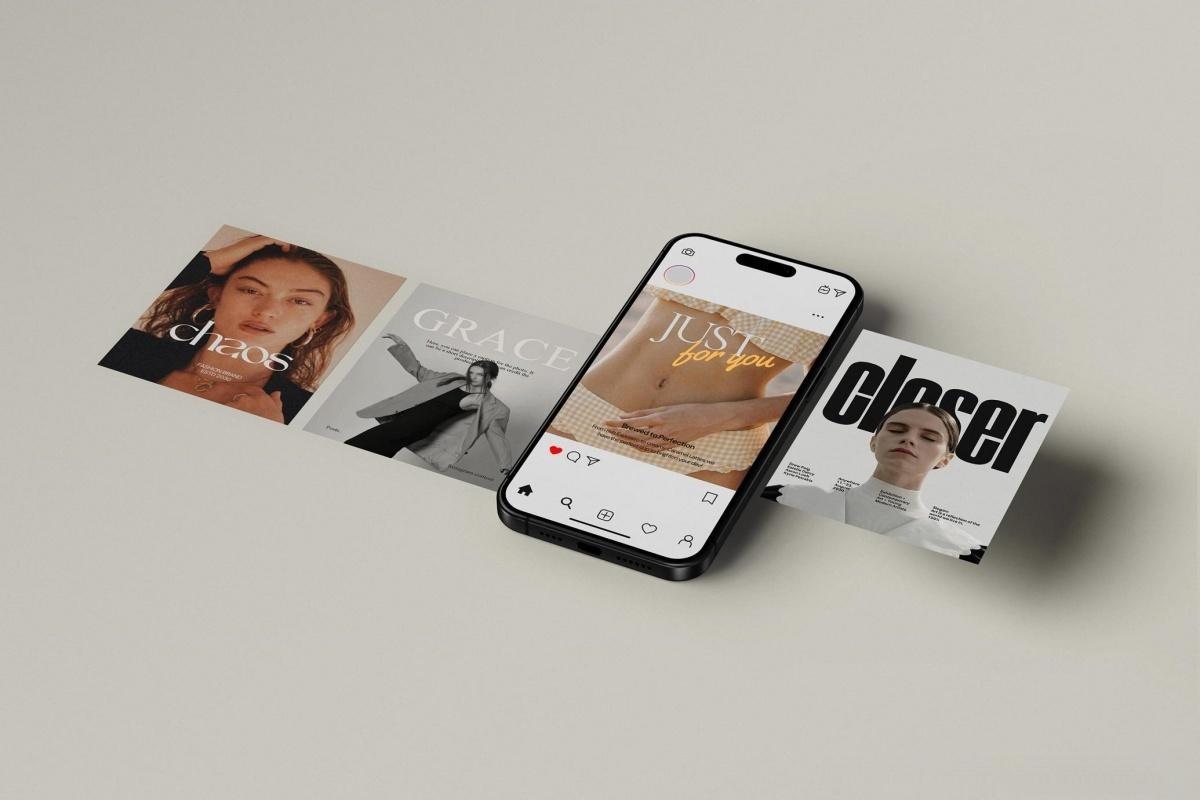 13款极简多角度iPhone 手机屏幕品牌产品浮动展示PSD效果多层场景样机组合 iPhone Screen & Instagram Post Mockups（13326）