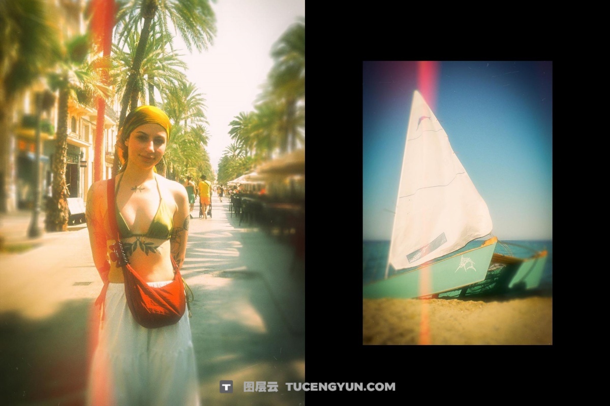 复古文艺温暖朦胧发光做旧胶片漏光模拟封面海报PSD特效样机  Vintage Film Glow Photo Effect（13279）