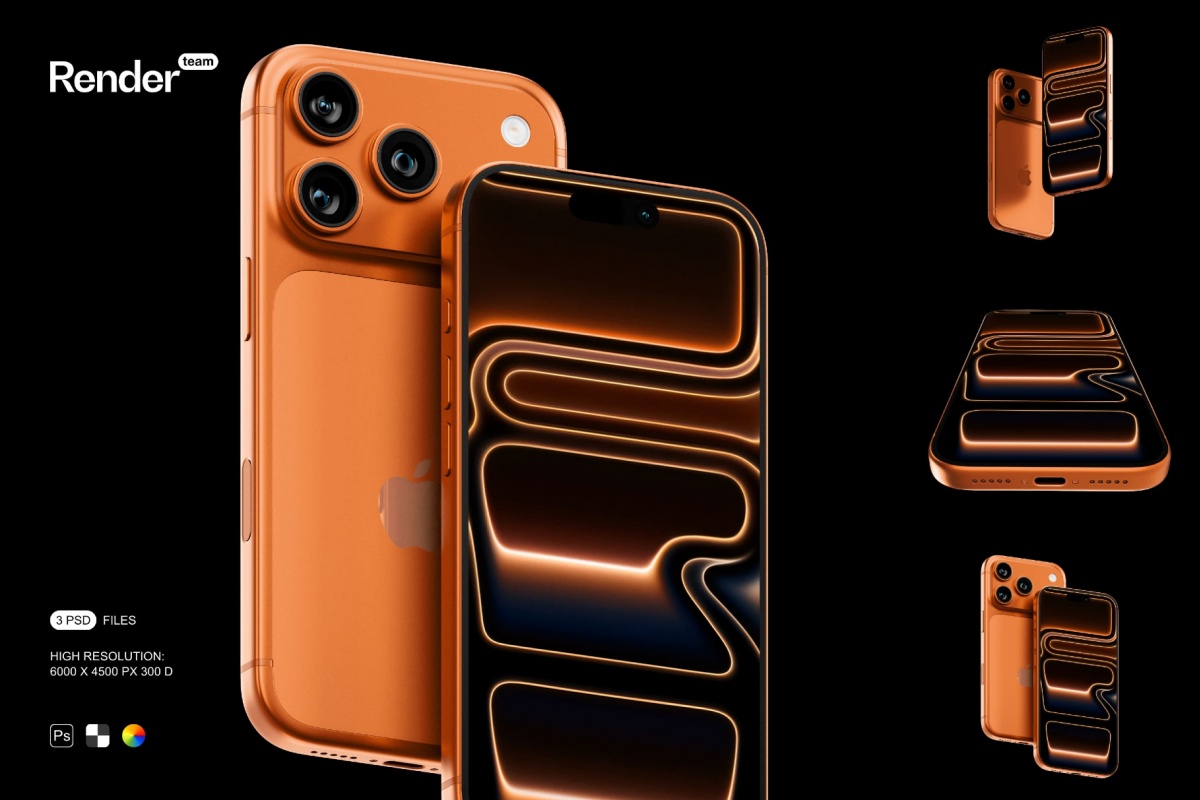 极简iPhone 17 Pro手机UI界面屏幕设计展示PSD样机 Phone 17 Pro Mockup Set（13558）