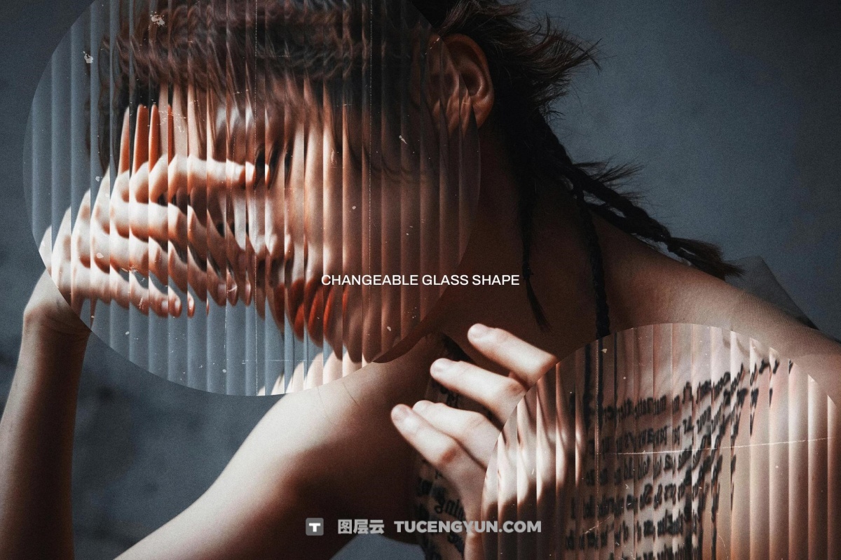 全新抽象艺术竖条纹透明玻璃扭曲折射特效PSD样机 Fractured Glass Photo Effect（13430）