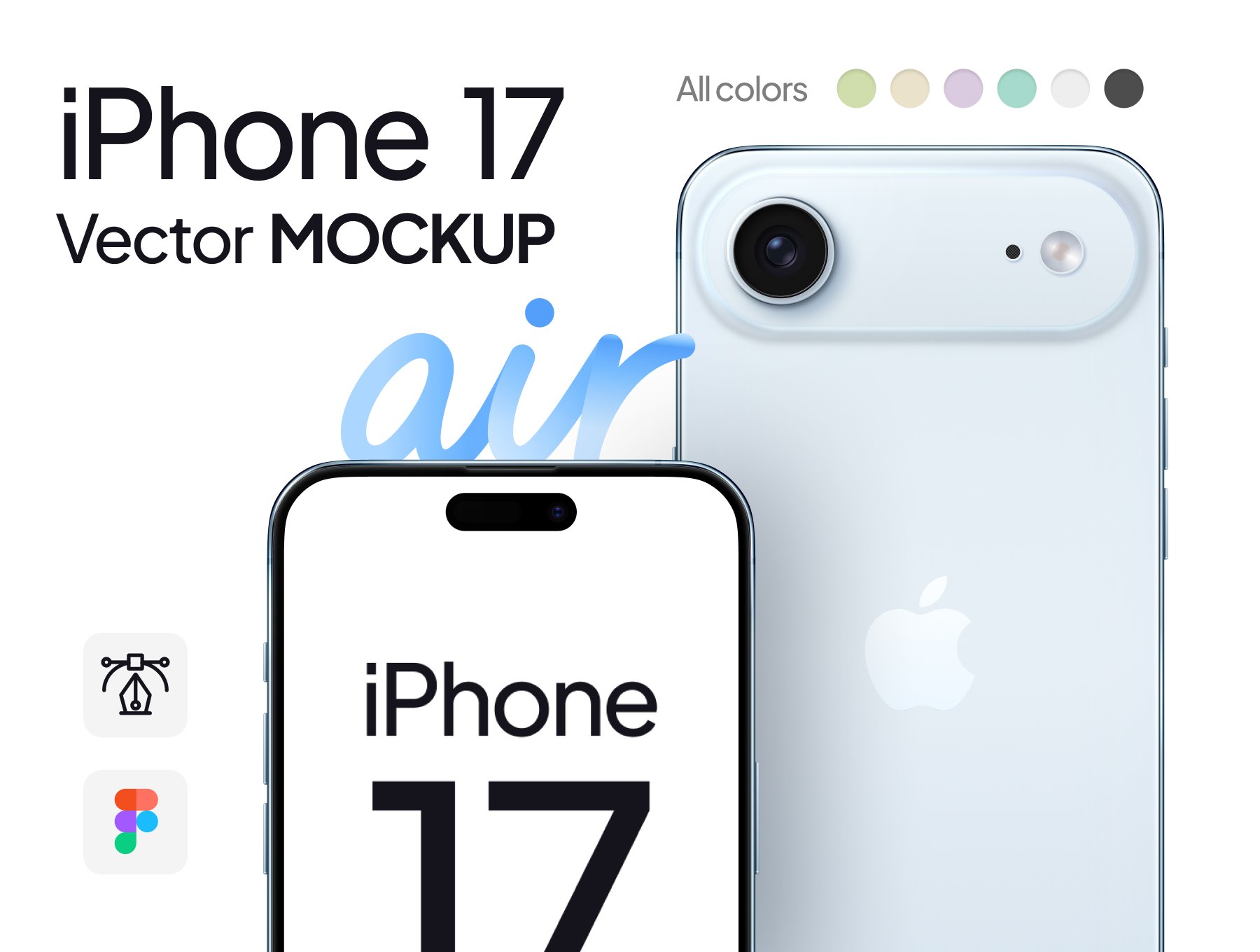 苹果iPhone 17 Air 手机UI平面界面设计展示Figma矢量样机 iPhone 17 Air Mockup | Vector Figma（13562）