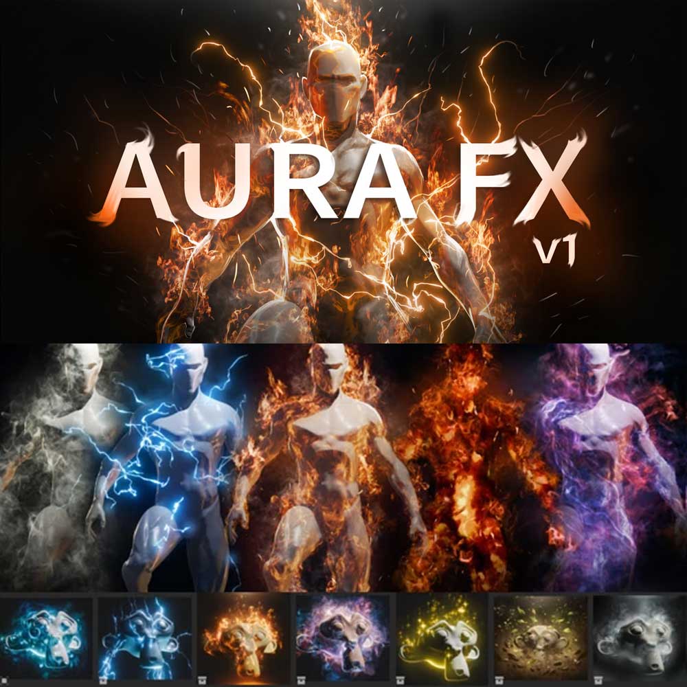 Blender实时闪电火焰能量光环特效资产预设 Realtime Aura Fx Pack V1.10（13284）