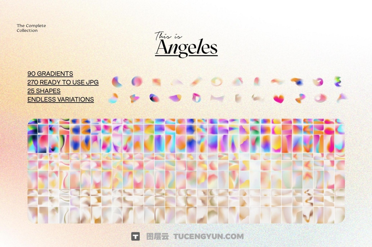 90款复古抽象艺术弥散光渐变散射AI矢量背景图形设计套装 Angeles – Retro Gradients & Shape（13406）