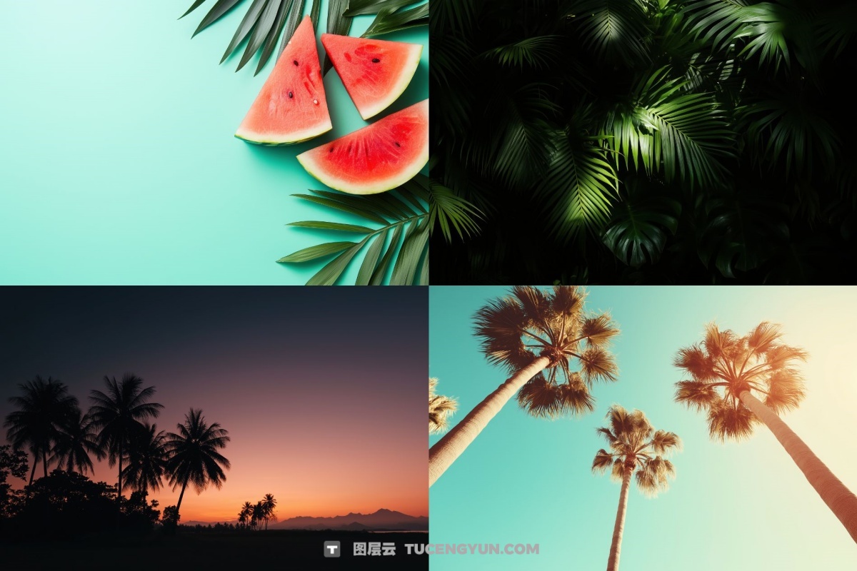 100个经典热带夏季黄昏文艺海滩热带植物水果海面JPG+MP4背景素材 Tropical Vibes（13228）