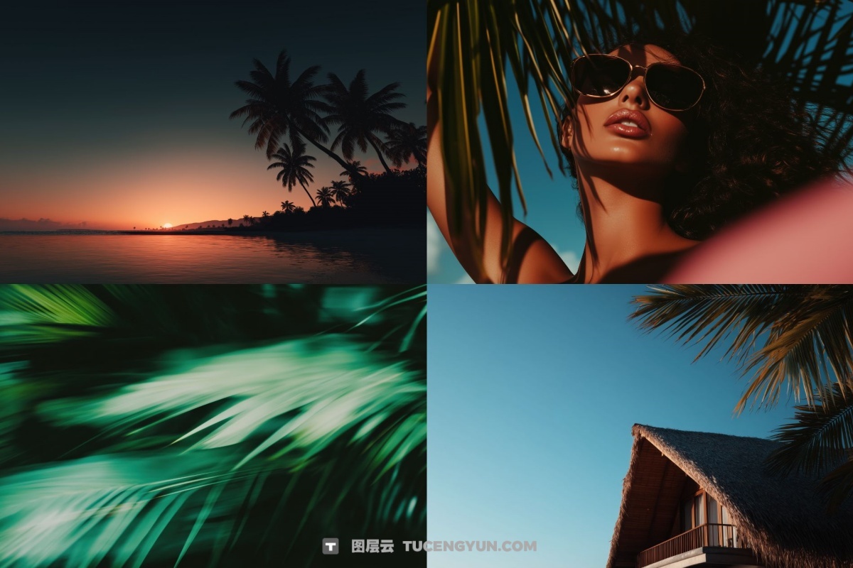100个经典热带夏季黄昏文艺海滩热带植物水果海面JPG+MP4背景素材 Tropical Vibes（13228）